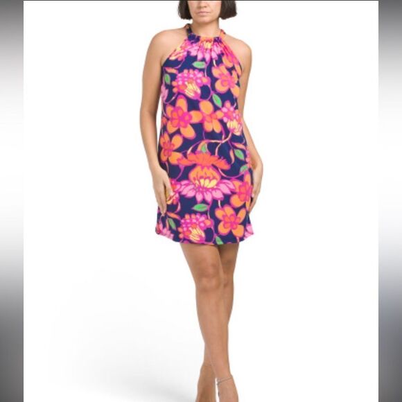 Trina Turk Juju Bright Multicolor Floral Halter A-line Mini Shift Dress Size S - Picture 1 of 12
